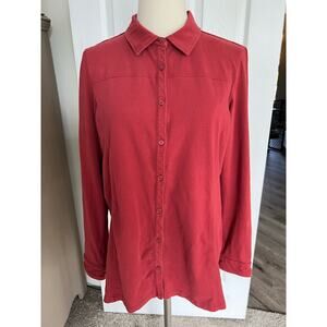 Orvis Long Sleeve Button Up Cotton/Spandex Burnt Orange Women's Large